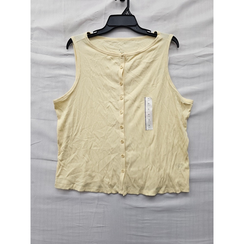 A New Day Womens Button Front Ribbed Tank Top Yellow Cotton Blend Casual Size XL